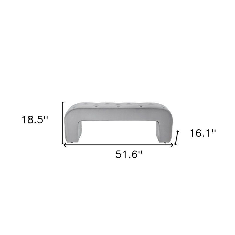 Banc rembourré de 52 po en velours, gris