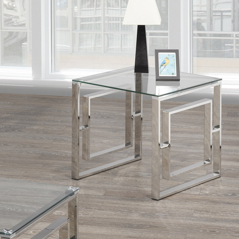 Table de bout en verre moderne avec structure en métal chromé, table de salon en verre trempé Art déco
