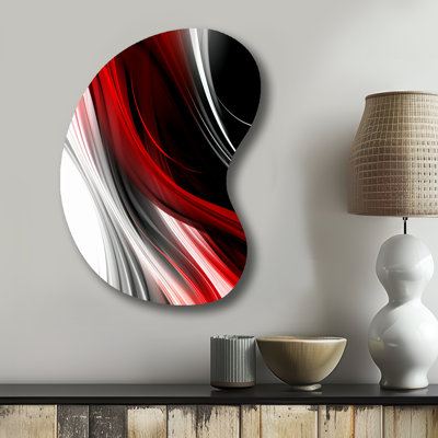 Red Black Infinite Ripples I - Asymmetrical Abstract Modern Waves Metal Wall Decor, Unique Shape Metal Wall Sculpture Print