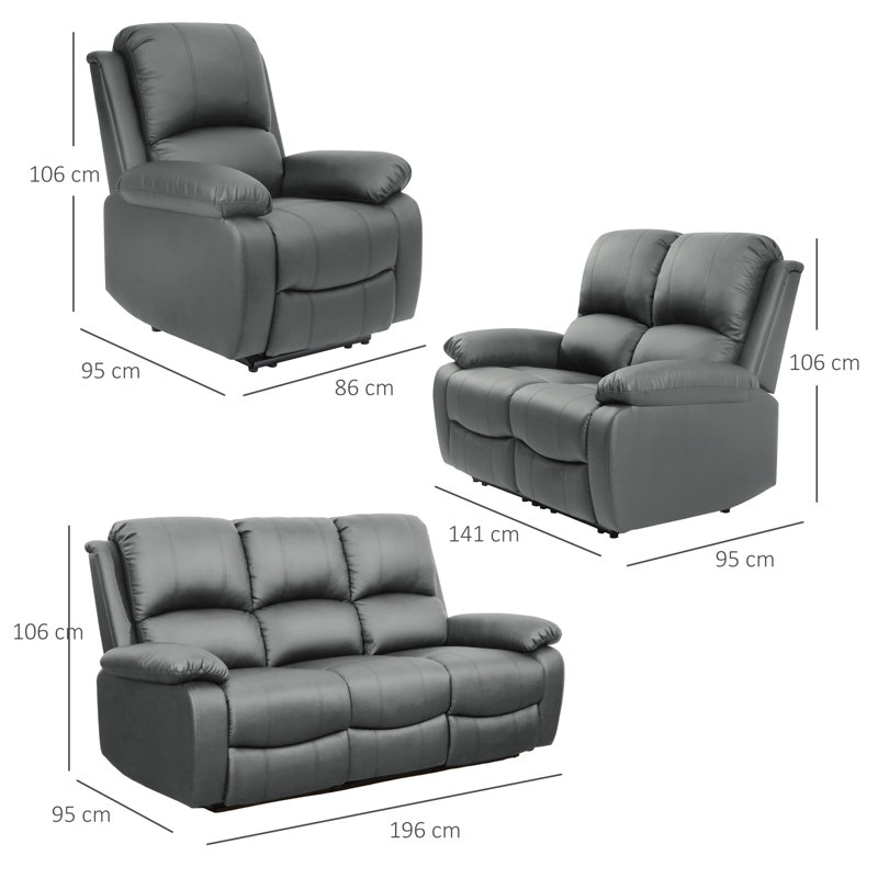 Mikaal 3 - Piece Faux Leather Living Room Set, Dark Gray