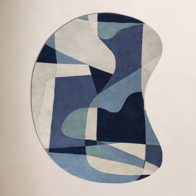 Gaye Teal Navy Beige Hand-Tufted Geometric Rug