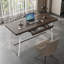 Bureau 1 tiroir brun noyer + bois manufacturé rectangulaire argent + acier inoxydable + acrylique-1027158283