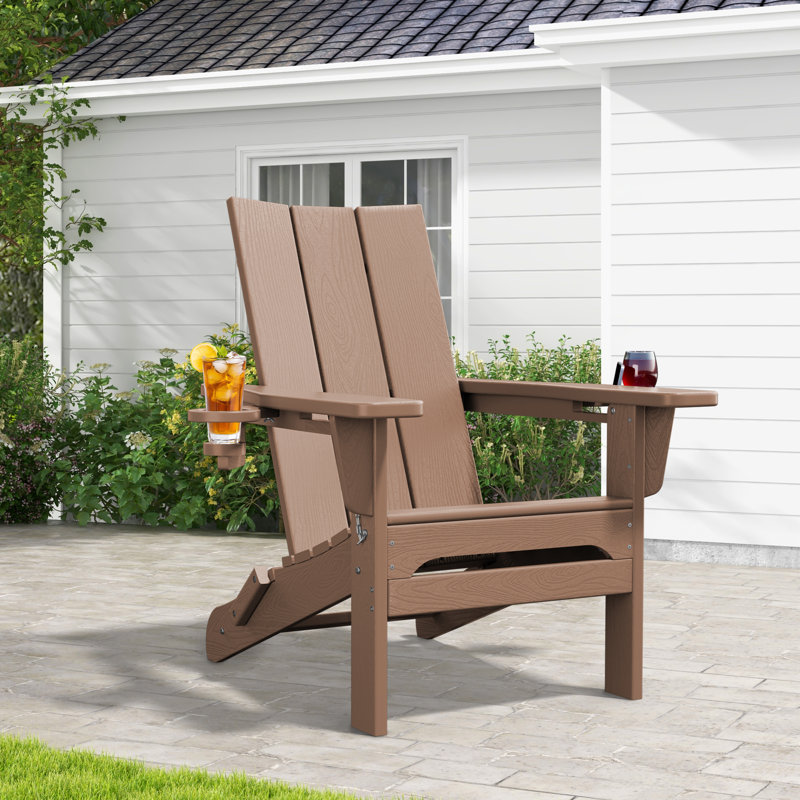 Wolak Folding Adirondack Chair with Cup Holder, Brown