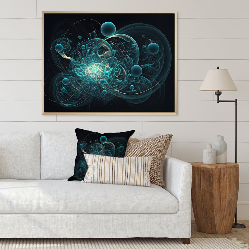 «Turquoise Galactic Superstring Space Harmony», reproduction sur toile, Cadre naturel flottant, 12" H x 20" W
