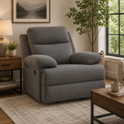 Fauteuil inclinable manuel berçant Silvy avec accoudoirs coussinés, chenille moka
