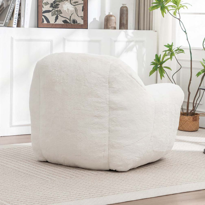 Fauteuil à billes en fausse fourrure, fauteuil à billes confortable avec dossier, Fausse fourrure blanche