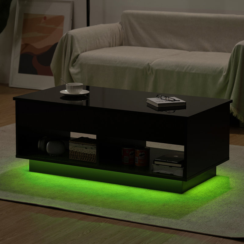 Table basse à plateau relevable avec bande lumineuse DEL RVB Kheira, Noir