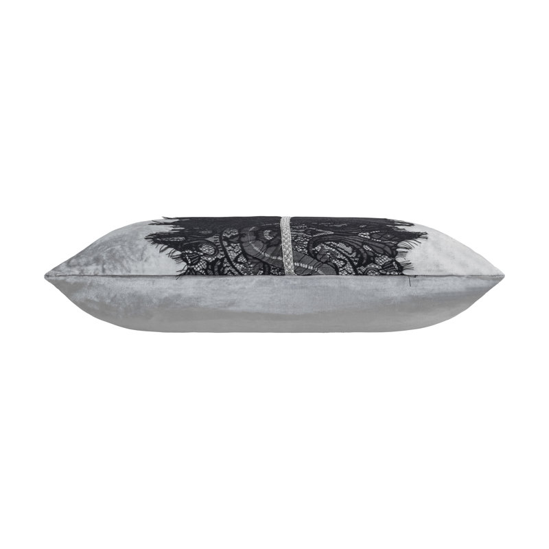 Coussin en velours Alisa, Gris / noir