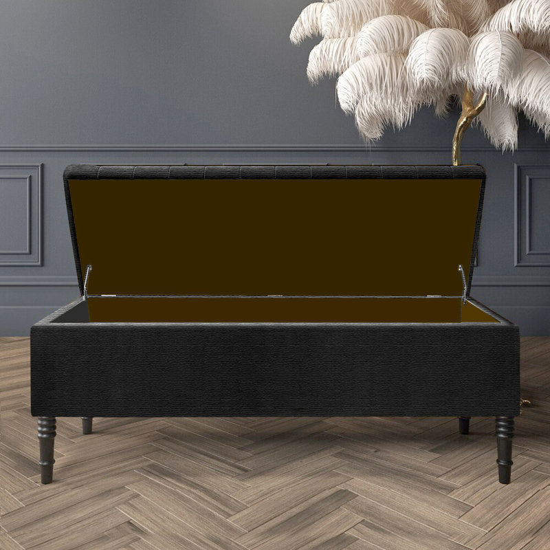 Paris Striped Ottoman Storage Bench - Upholstered Naples Shoes Bench with Black Turned Wooden Legs, 50cm H x 180cm W x 40cm D