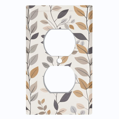 Metal Light Switch Plate Cover; US Standard Size 1 Gang Duplex - Autumn Leaves Vine Pattern