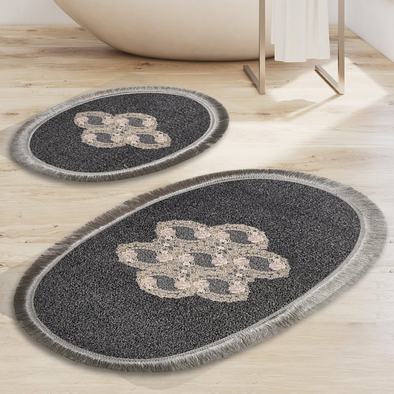 Ensemble de tapis de bain antidérapant (2 pièces), 21,7 po x 25,6 po et 25,6 po x 45,3 po | 100% polyester, hauteur des poils de 0,6 po, antibactérien et lavable à la machine | Idéal pour le confort et la sécurité de la salle de bain