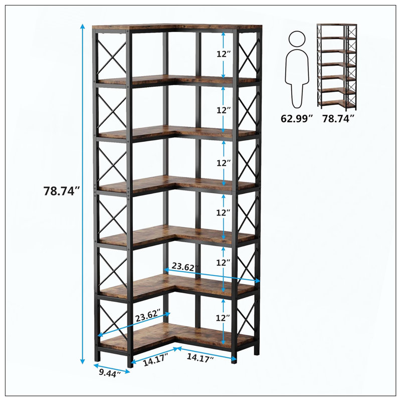 Bibliothèque de rangement à 7 niveaux, Brun rustique