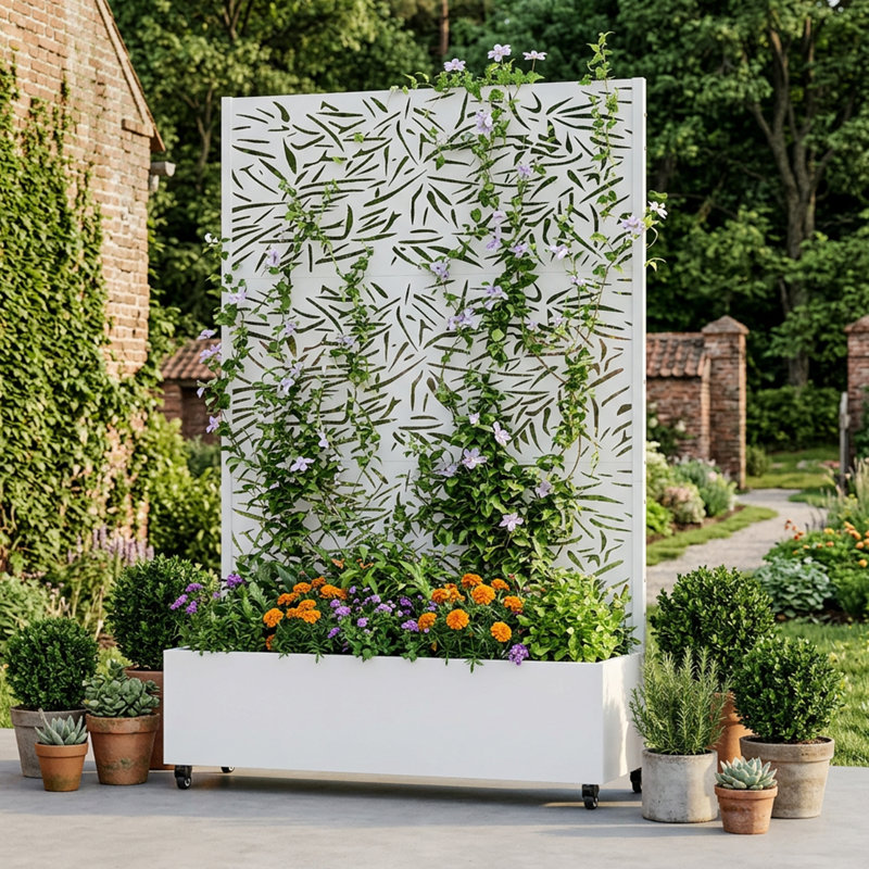 Boîte à fleurs avec cadre d'escalade H 72 po x l 47 po Fern, Blanc