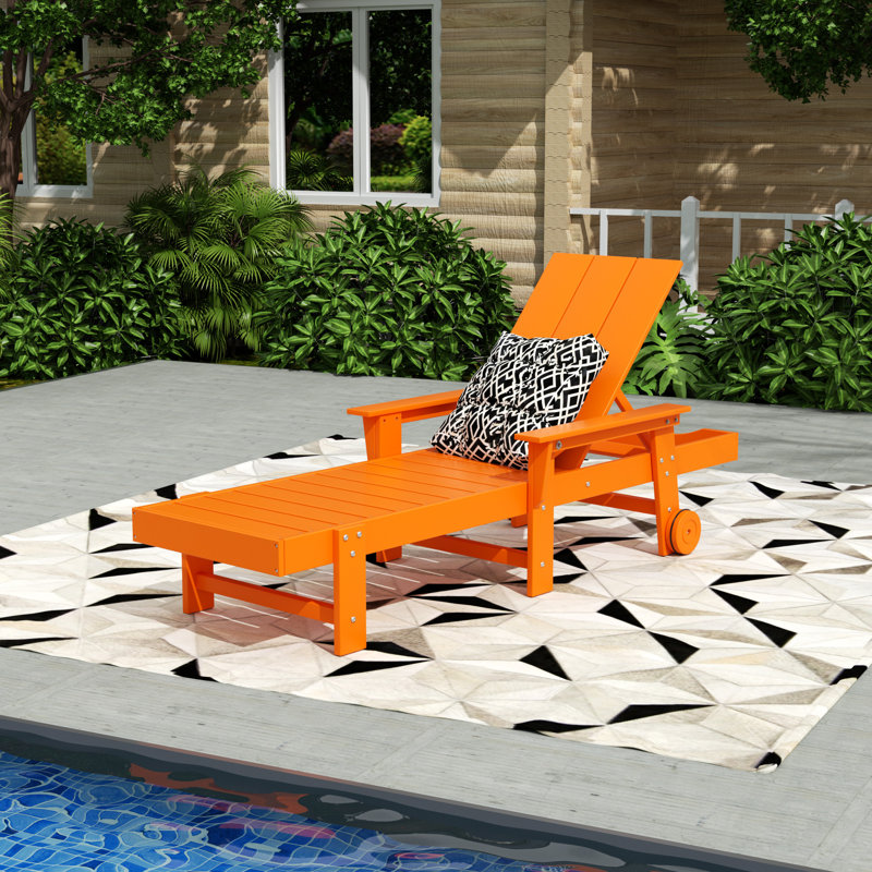 Joubert 77.6" Long Outdoor All-Weather Poly Reclining Single Chaise, Orange