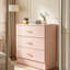 Commode 3 tiroirs avec fausses poignées en or rose, commode rose pour chambre à coucher et salon - Armoire de rangement minimaliste moderne