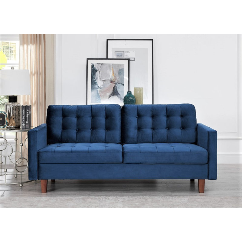 Brande 74.5'' Velvet Sofa, Dark Blue