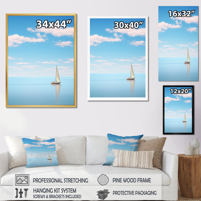 Horizon de planche à voile bleu maritime, Cadre flottant blanc, H 32 po x l 24 po x P 1 po