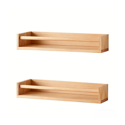 2PC Wooden Floating Nursery Bookshelf, 60CM Solid Pine Wood Rustic Wall Shelves
