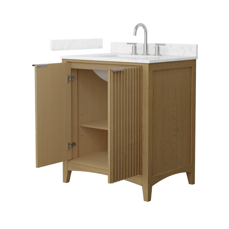 Palmilla 30" Freestanding Single Bathroom Vanity with Cultured Marble Top, Beige, Matte Black, Carrara Cultured Marble