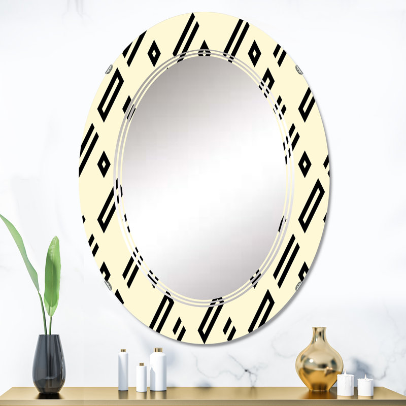 Beige noir diagonale géométrique - miroir mural à motif ovale, 36 po x 24 po