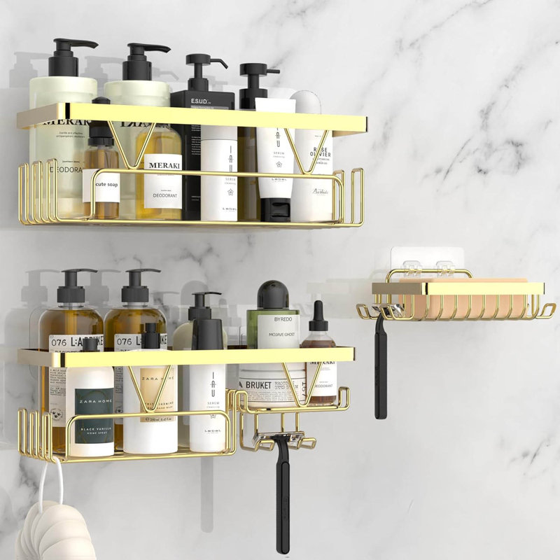 Wall Mounted Required Shower Caddy, Gold