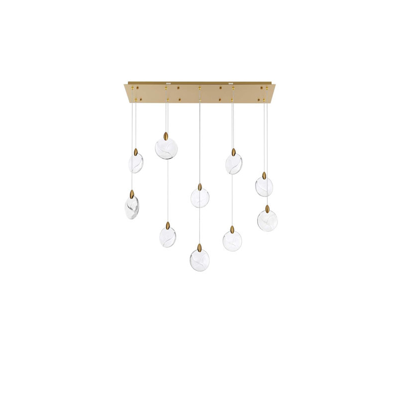 Luminaire suspendu en cristal Avery, H 125 po x l 42 po x P 12 po, Or satiné