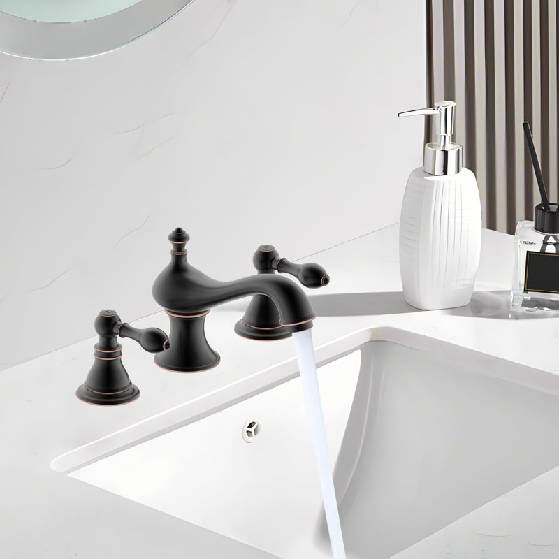 Derengge 8 Inch Widespread Bathroom Faucet With Lift Rod Drain Assembly