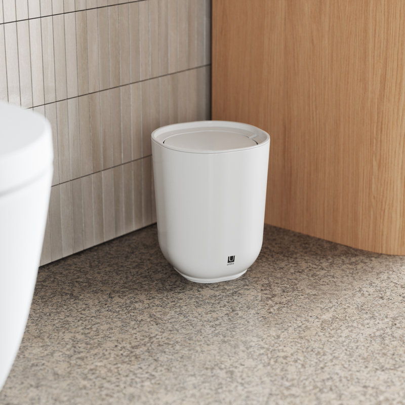 Poubelle à battant en plastique Step, Blanc