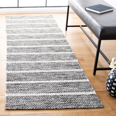 Tapis rayé ivoire / noir en laine / coton touffeté à la main Kenra
