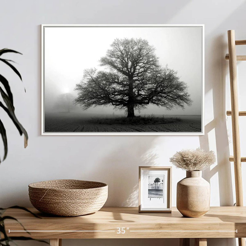 Arbre dans la brume, Cadre flottant blanc, 25 po x 17 po