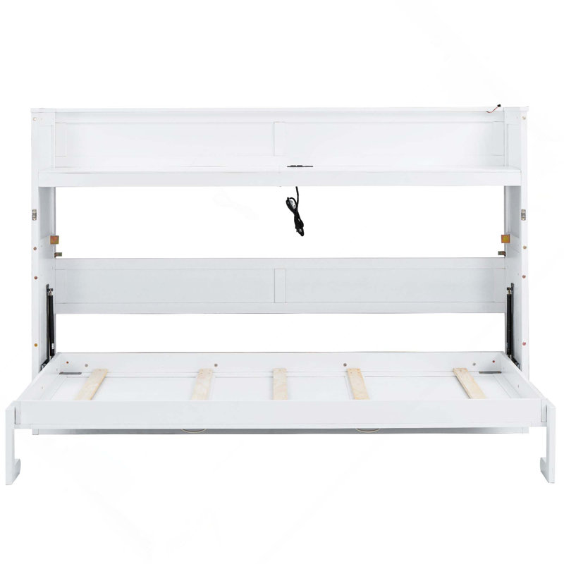 Lit escamotable simple TG avec bureau, lumière DEL et station de charge USB, Blanc