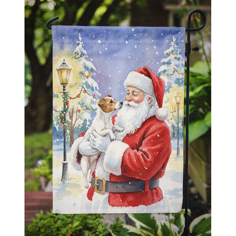 Jack Russell terrier avec le drapeau du jardin du père Noël, Taille du jardin, Jack Russell terrier