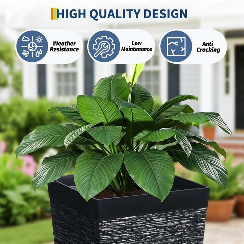 2-Pack 22.7 Inch Black Tall Rectangular Planters
