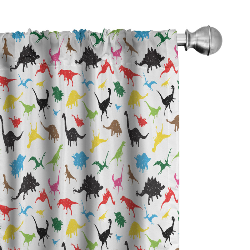 Dinosaur Semi-Sheer Rod Pocket Curtain Panels, 28" x 84"