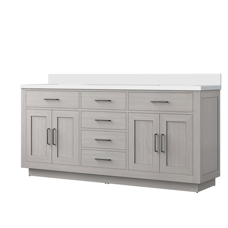 72" Double Bathroom Vanity Set, Black Oak, White Quartz