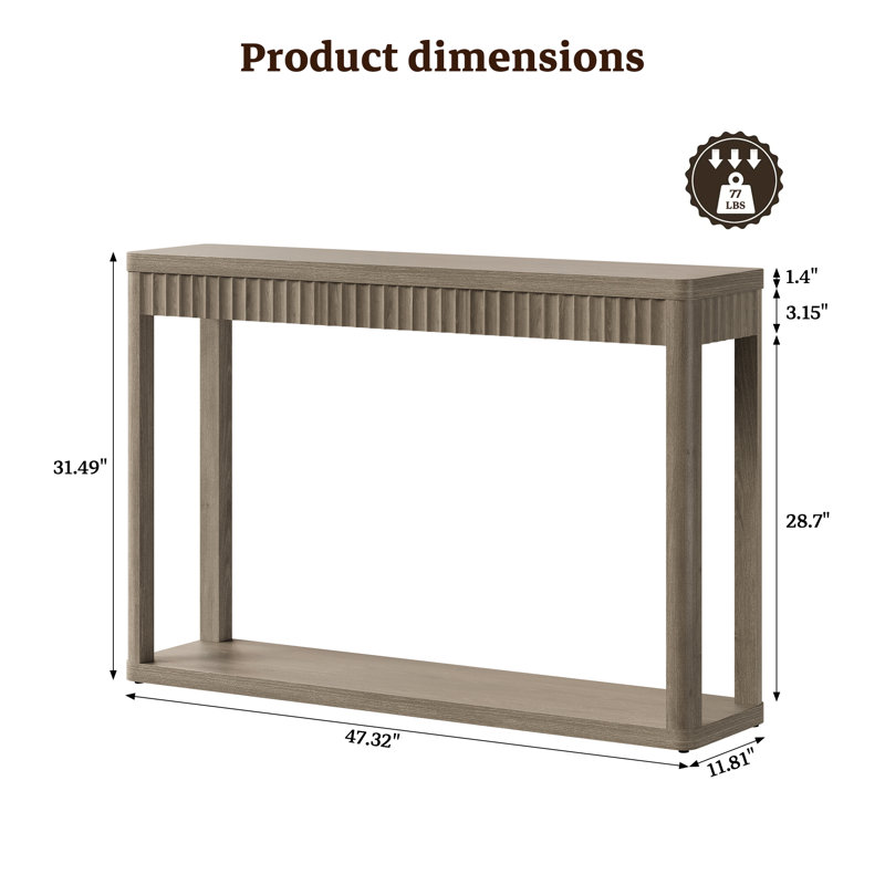 Console cannelée moderne à double couche de 47 po de largeur avec tablette de rangement, canapé en bois pour le salon, la chambre à coucher et le couloir