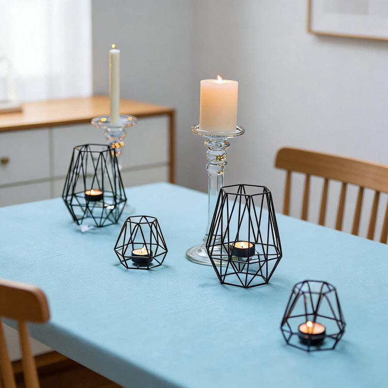 Ensemble de 2 bougeoirs géométriques en métal, lumière, décoration de maison moderne pour centre de table de salle à manger, salon, mariage et cheminée