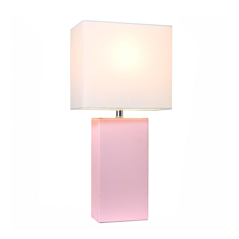 Lampe de table en cuir 21 po avec abat-jour rectangulaire en lin blanc, Non, Rosé, Transparent