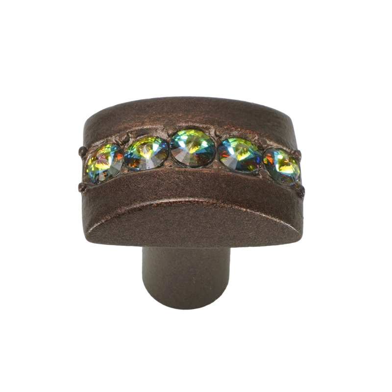 Poignée cache rectangulaire avec centre décoré de cristaux Swarovski médium vitrail bronze huilé