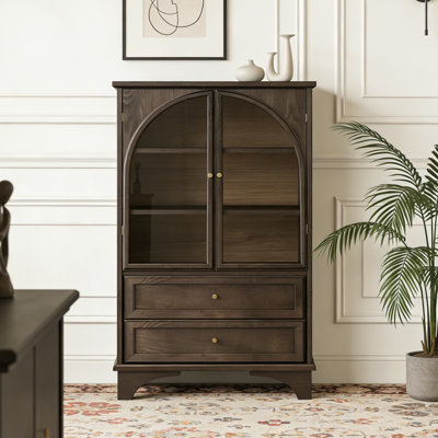52.17"H Glass Door Display Case Storage Cabinet with 2 Drawers and Adjustable Shelf, Spacious Storage
