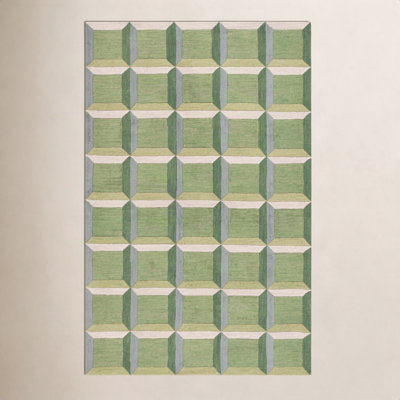 Giedre Green Beige Hand-Tufted Wool Rug