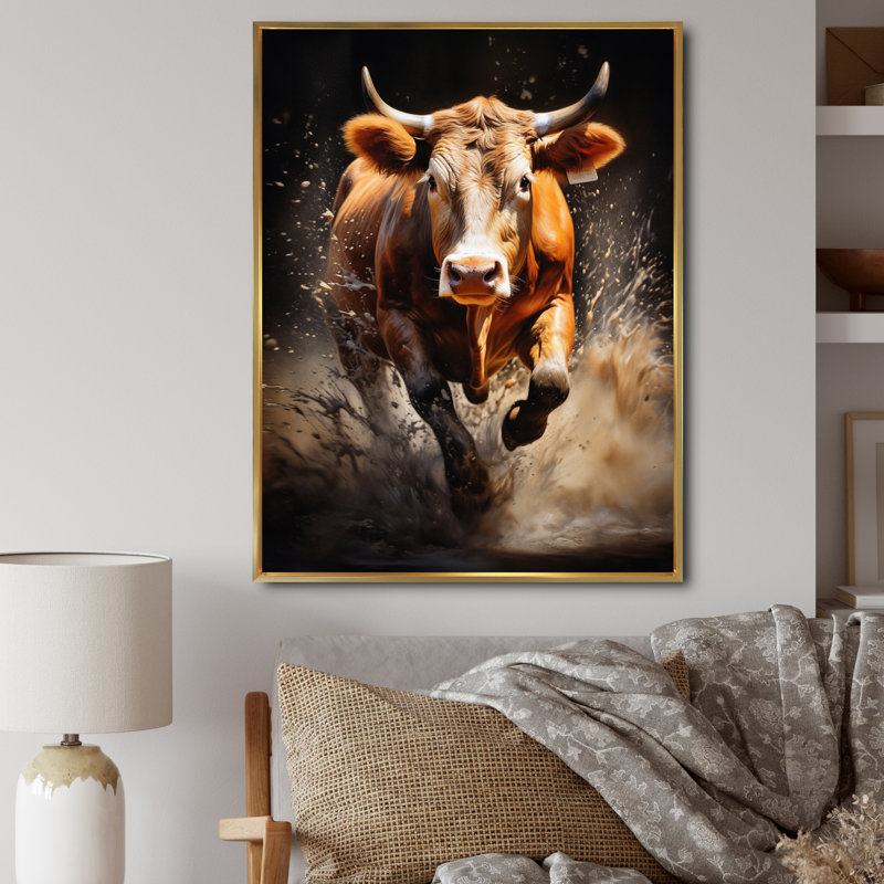 Cow Grace - Animals Canvas Wall Art, Cadre flottant doré, H 32 po x l 16 po x P 1 po