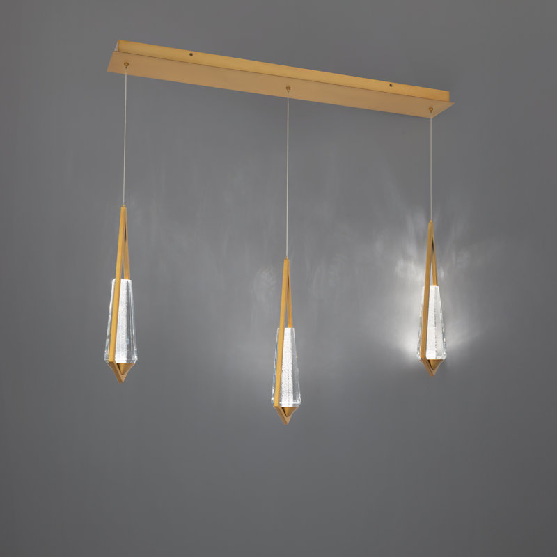 Devotion LED Pendant,  18" H x 5.5" W x 40" D, 3 Lights, Aged Brass