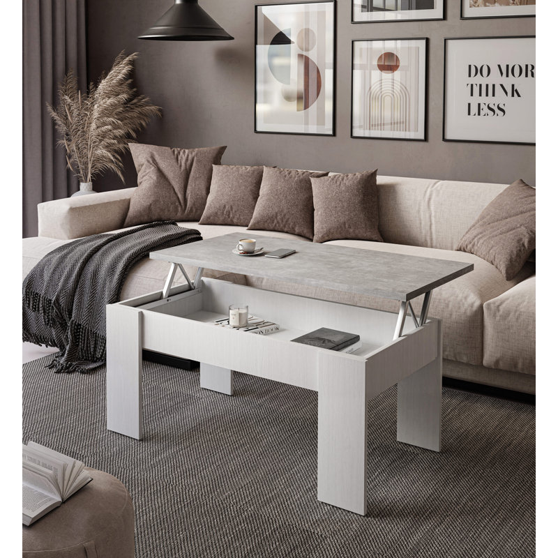 Helenmae Height-Adjustable Coffee Table with Storage, Concrete Clay