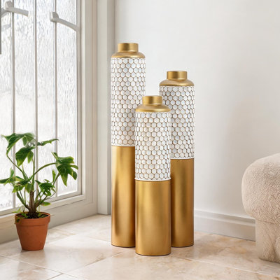 Ensemble de 3 vases de 24 à 32,6 pouces de hauteur et de base robustes avec pots de sol avec salon