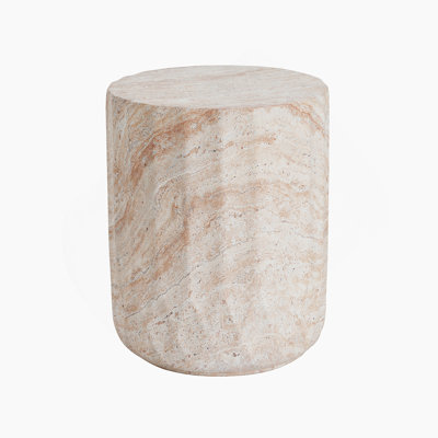 Outdoor/Indoor Lightweight Concrete Side Table,Cylinder Travertine Finish Accent Table