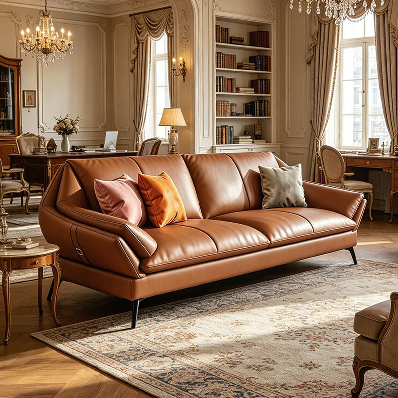 Canapé modulaire orange en cuir véritable, 32.28"H*74.80"W*36.61"D