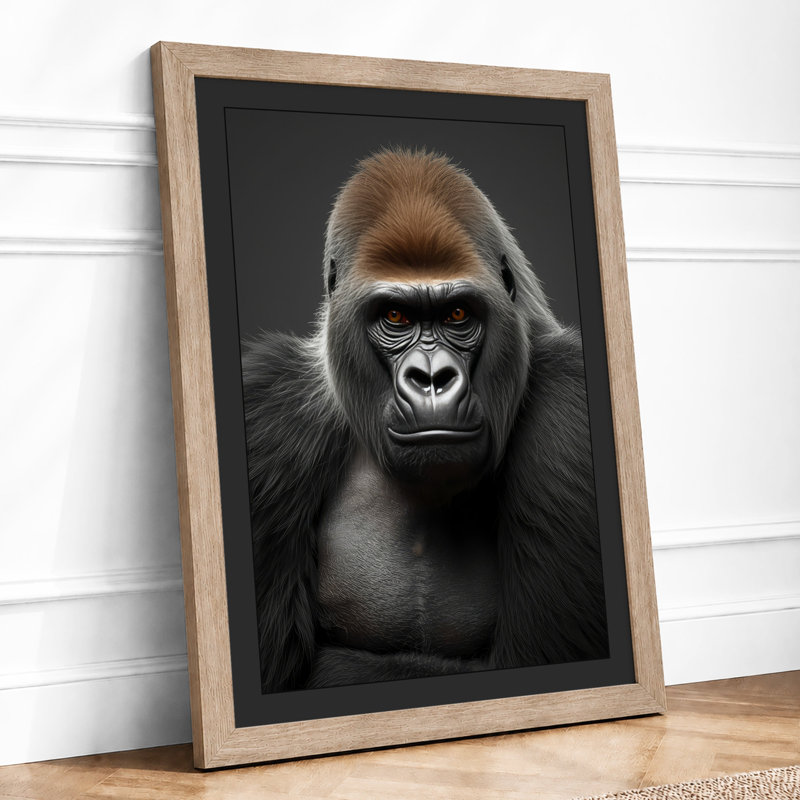 Gorilla Portrait Modern - Framed Print, A1 - 84.1 x 59.4 cm, Oak