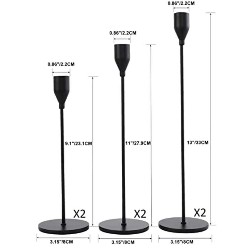 Ensemble de 2 chandeliers, 6 chandeliers fuselés noir mat, ensemble de chandeliers pour centre de table, Noir