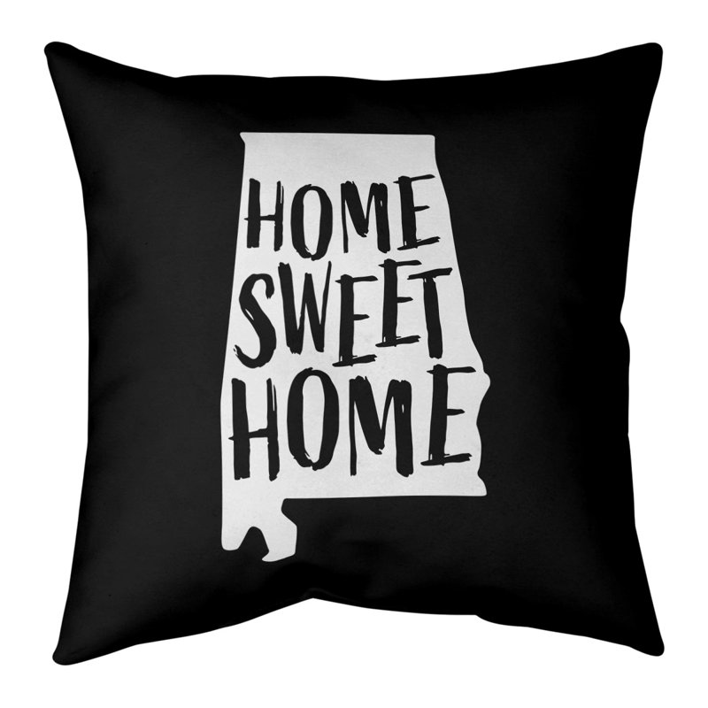 Coussin Home Sweet Alabama, Alabama, Noir, Sergé de coton